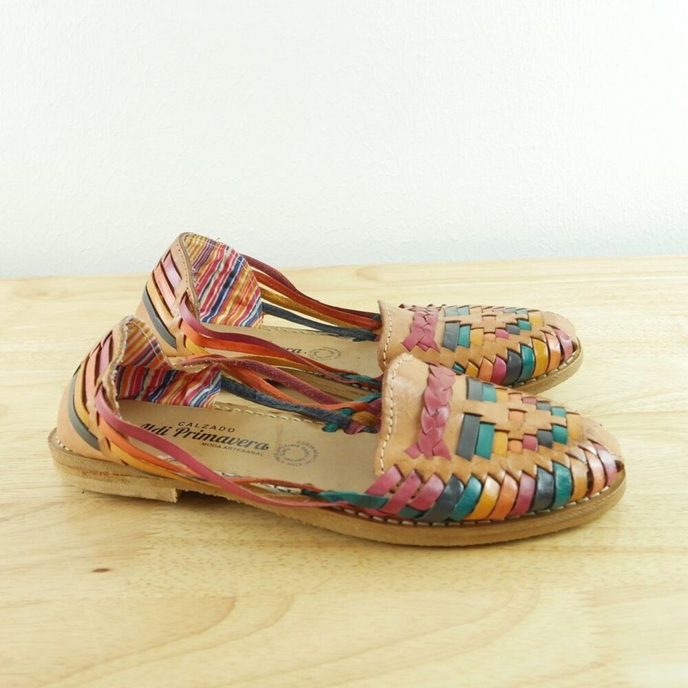 Mexican Huarache Leather‎ Sandals Size 8 Multicolor Fisherman Boho Euro Summer